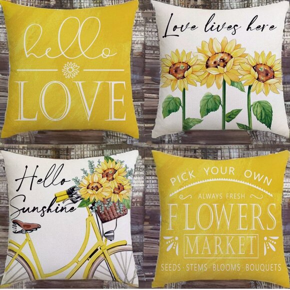 Sunflower Pillow Covers Decorative Throw Cases Farmhouse Accent Floral Decor 18" - Picture 4 of 6